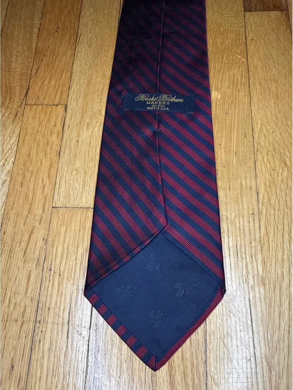 Vintage Brooks Brothers Makers All Silk Tie USA Navy Burgundy Stripe 3.5”